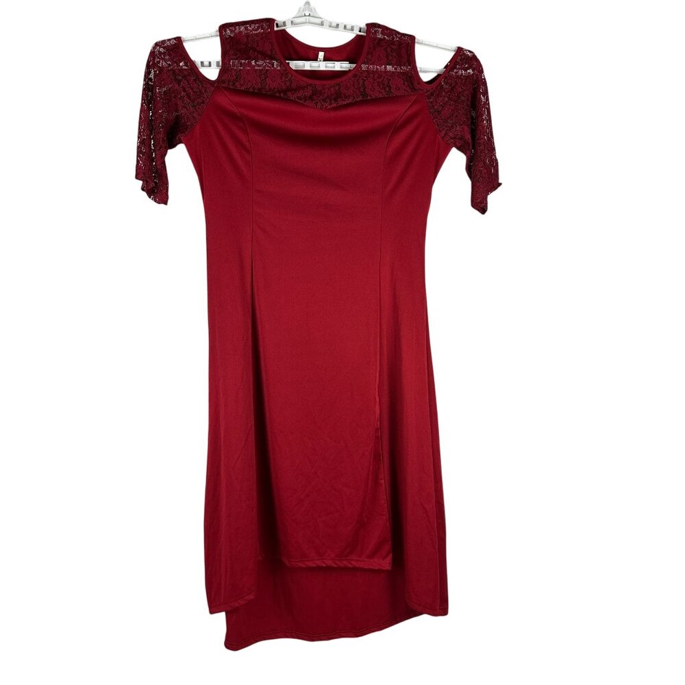 Cold Shoulder Red Lace Accent Dress 2XL
